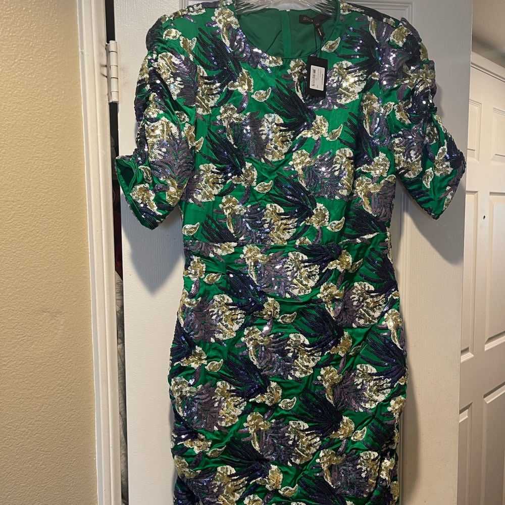 Maje Green and Purple Floral Mini Dress